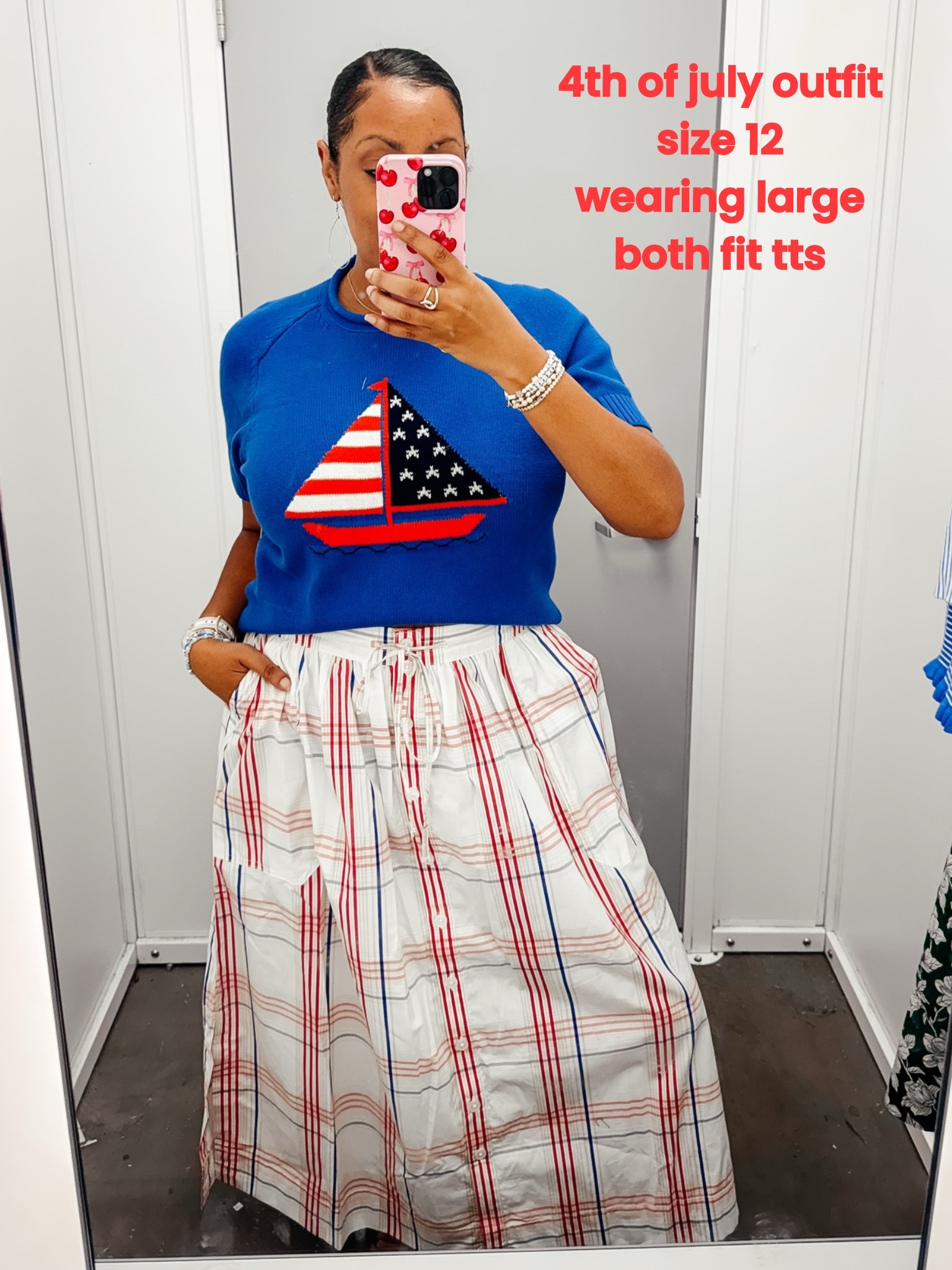 If it’s not ridiculously hot this is a cute 4th of July outfit idea and it’s from Walmart! The skirt has pockets, buttons up and has a cute tie around the waist. 

I’m wearing the sweater bra tucked but on my page I’ve shared the video showing how it fits untucked.  

Summer outfit, maxi skirt, summer sweater, Fourth of July outfit

#LTKootd #LTKSeasonal #LTKMidsize