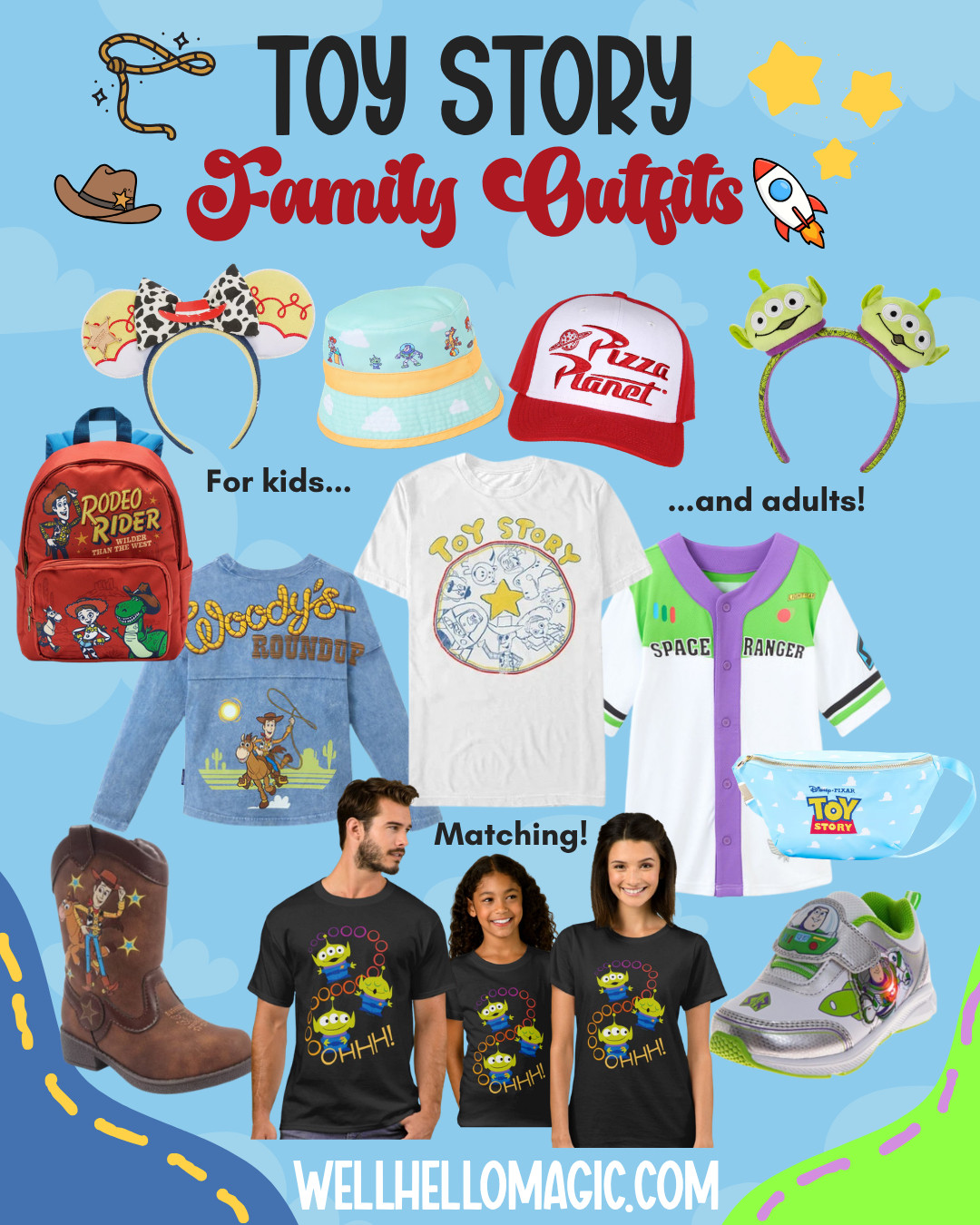 It’s a Toy Story 5 summer! Celebrate the newest installment of the Pixar series with ready-to-where outfits for everyone in the family. You can be like Woody with his cowboy flare, blast-off with Buzz, or look up to the claw with everyone’s favorite aliens! Save this board for more Toy Story styles! 🧸 

 