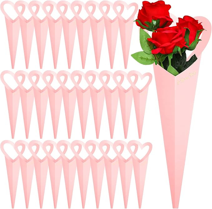Geelin 30 Pack Flower Bouquet Bags Heart Box Single Flower Sleeves Love Floral Wrapping Paper Gif... | Amazon (US)