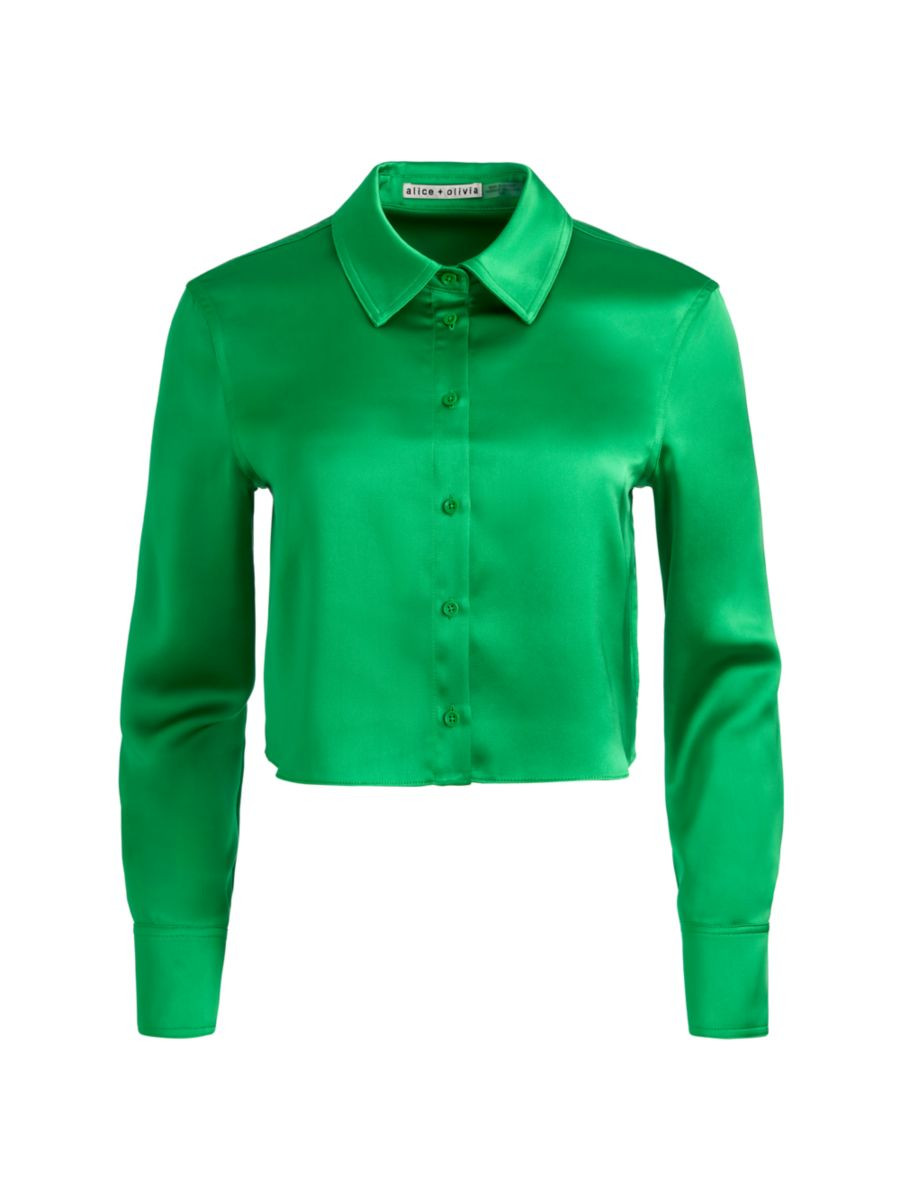 Shop Alice + Olivia Leon Satin Crop Shirt | Saks Fifth Avenue | Saks Fifth Avenue