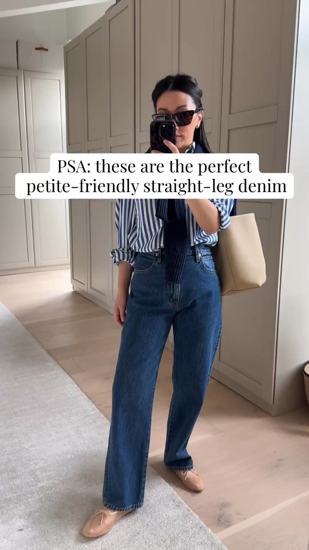 Two amazing petite staples- straight leg denim- no hemming required and the Gap Big Shirt. I love this piece! Button downs are hard to find for petites and this one is perfectly oversized without it being too long. 

Gap Big Shirt petite xs
Silvrlake London Crop jeans 26 - size up
Loeffler Randall ballet flats 5 - run narrow
Everlane cotton sweater xs
The Row N/S Park tote in Medium
Celine sunglasses
Quince Earrings
Dorsey James necklace 15"

Spring outfits 2026, petite style, spring style

#LTKootd #LTKPetite #LTKSaleAlert