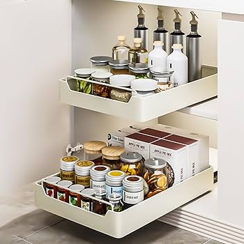 Pull Out Cabinet Organizer Fixed With Adhesive Nano Film, Heavy Duty Slide Out Pantry Shelves, Sl... | Amazon (US)