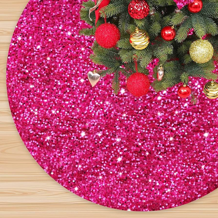 Sequin Christmas Tree Skirt 36 Inch Hot Pink Xmas Tree Skirt Velvet Tree Skirts for Halloween Chr... | Amazon (US)