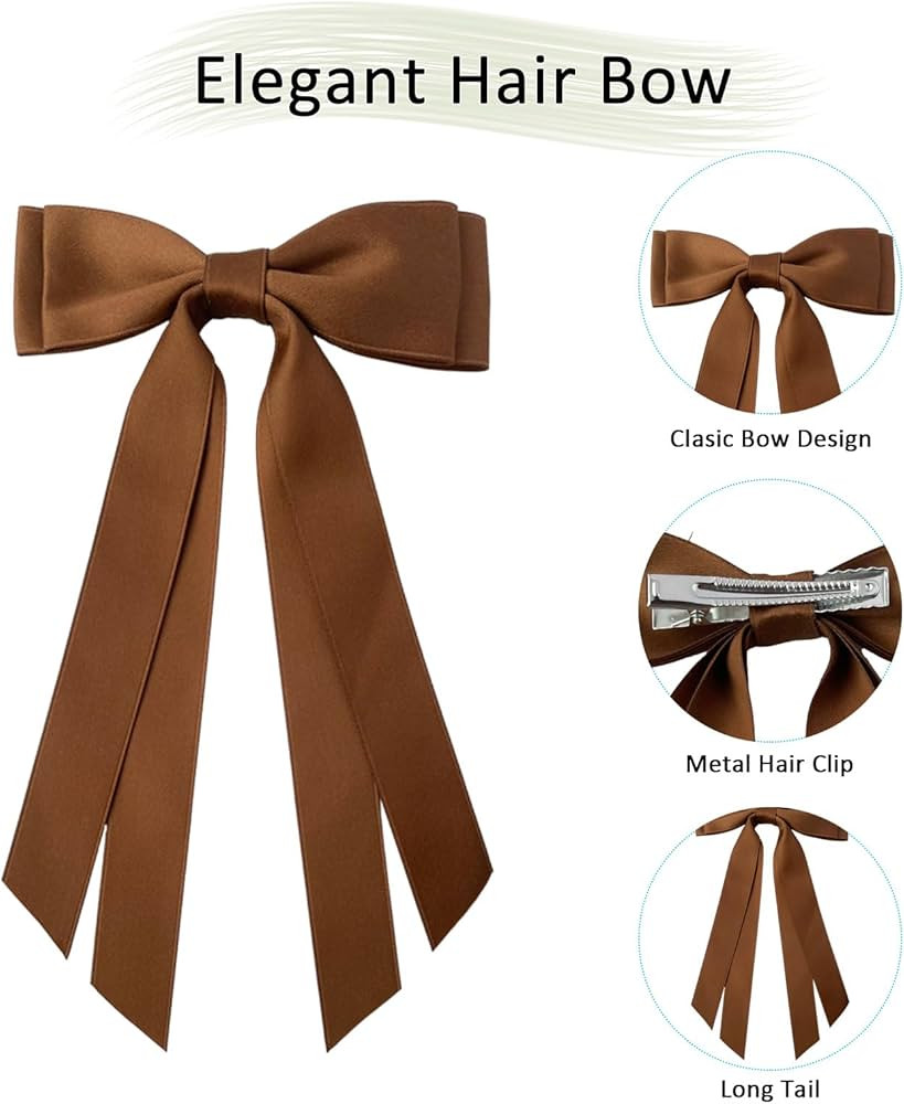 Black and Brown Hair Bows for Women - 2pcs Silky Satin Women Hair Bow Clips Ponytail Holders Hair... | Amazon (US)