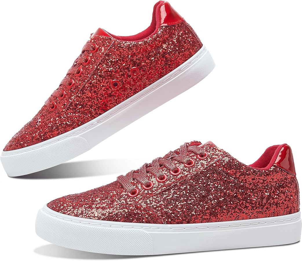 Jeekopeg Glitter Sparkly Fashion Sneakers Shoes Shiny Casual Shoes Bling Sequin Concert Low Cut L... | Amazon (US)