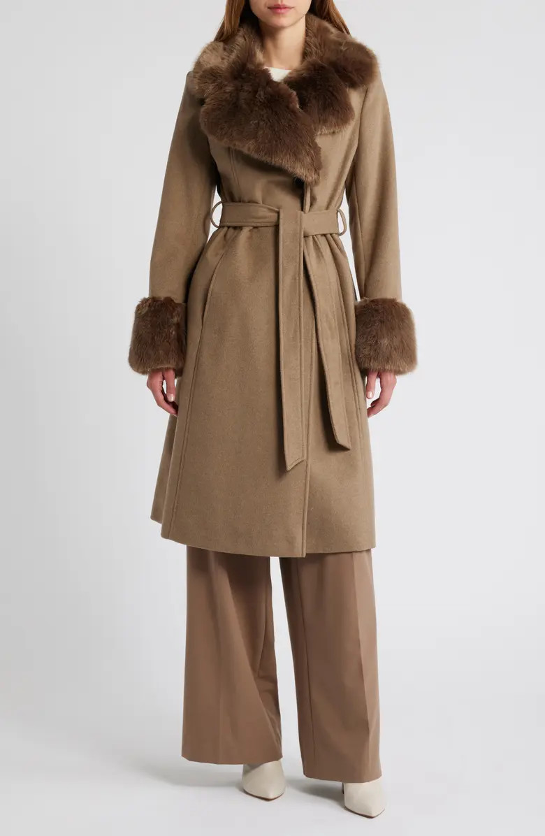 Belted Faux Fur Trim Coat | Nordstrom