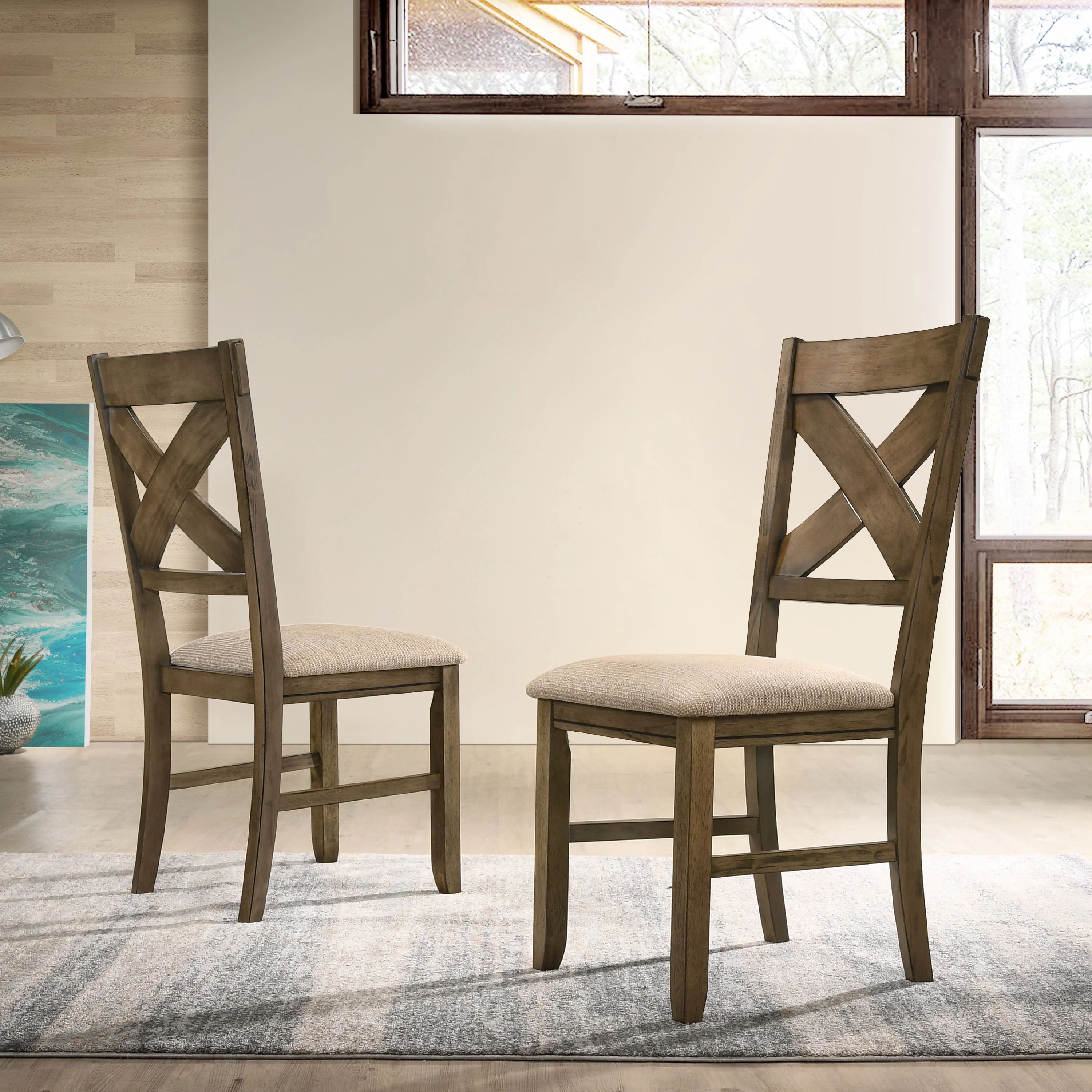 Roundhill Raven Wood Fabric Upholstered Dining Chair Set of 2 | Walmart (US)