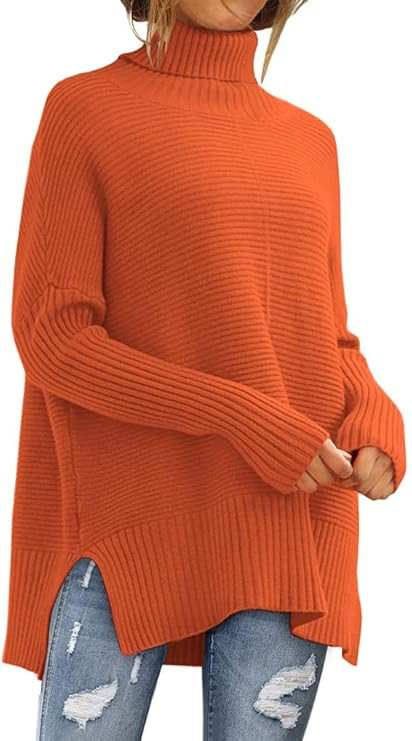 LILLUSORY Women's Oversized Turtleneck Sweaters 2023 Fall Batwing Sleeve Ribbed Tunic Sweater | Amazon (US)