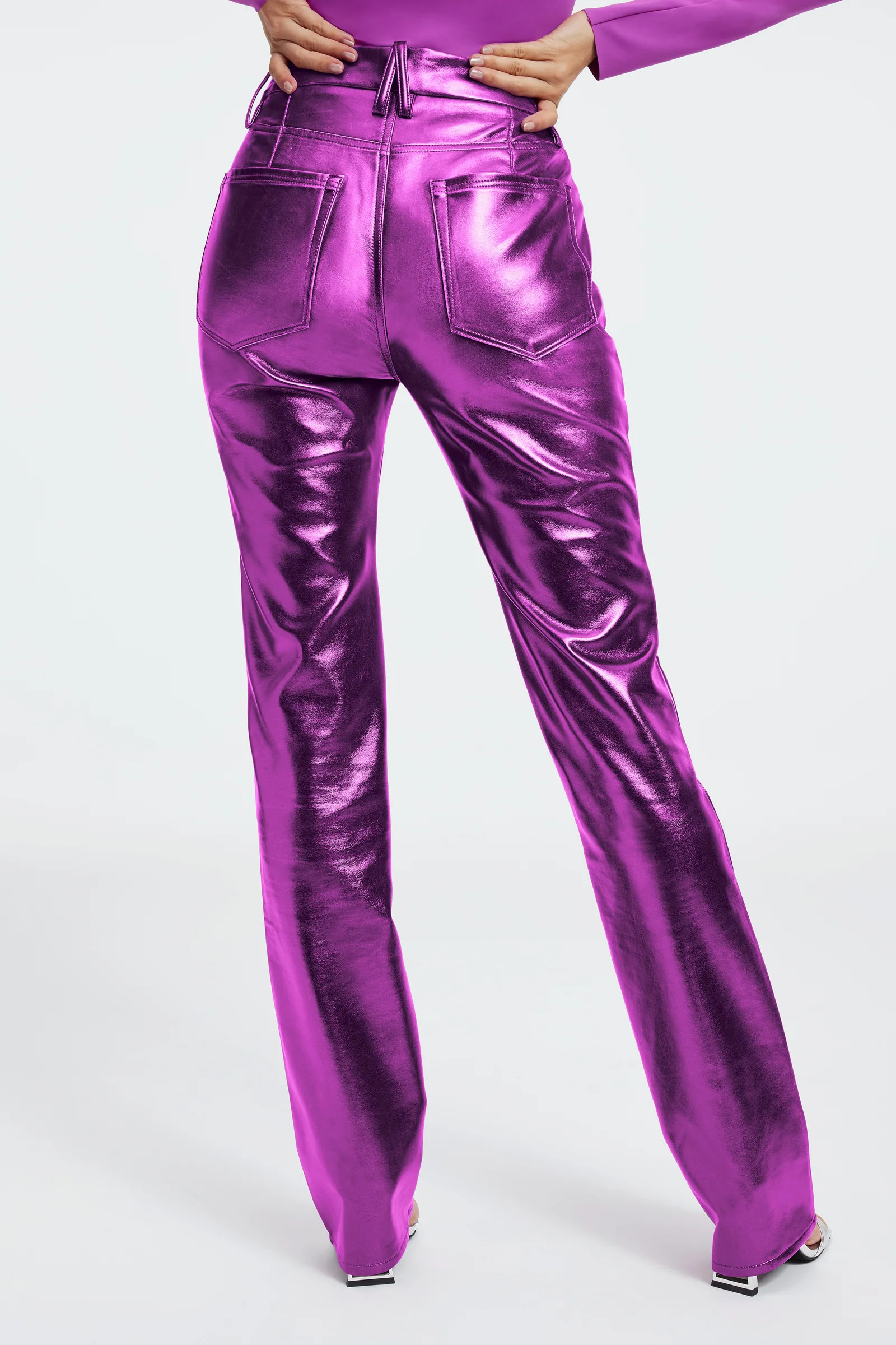 GOOD ICON METALLIC FAUX LEATHER PANTS | BLUE RINSE METALLIC | Good American