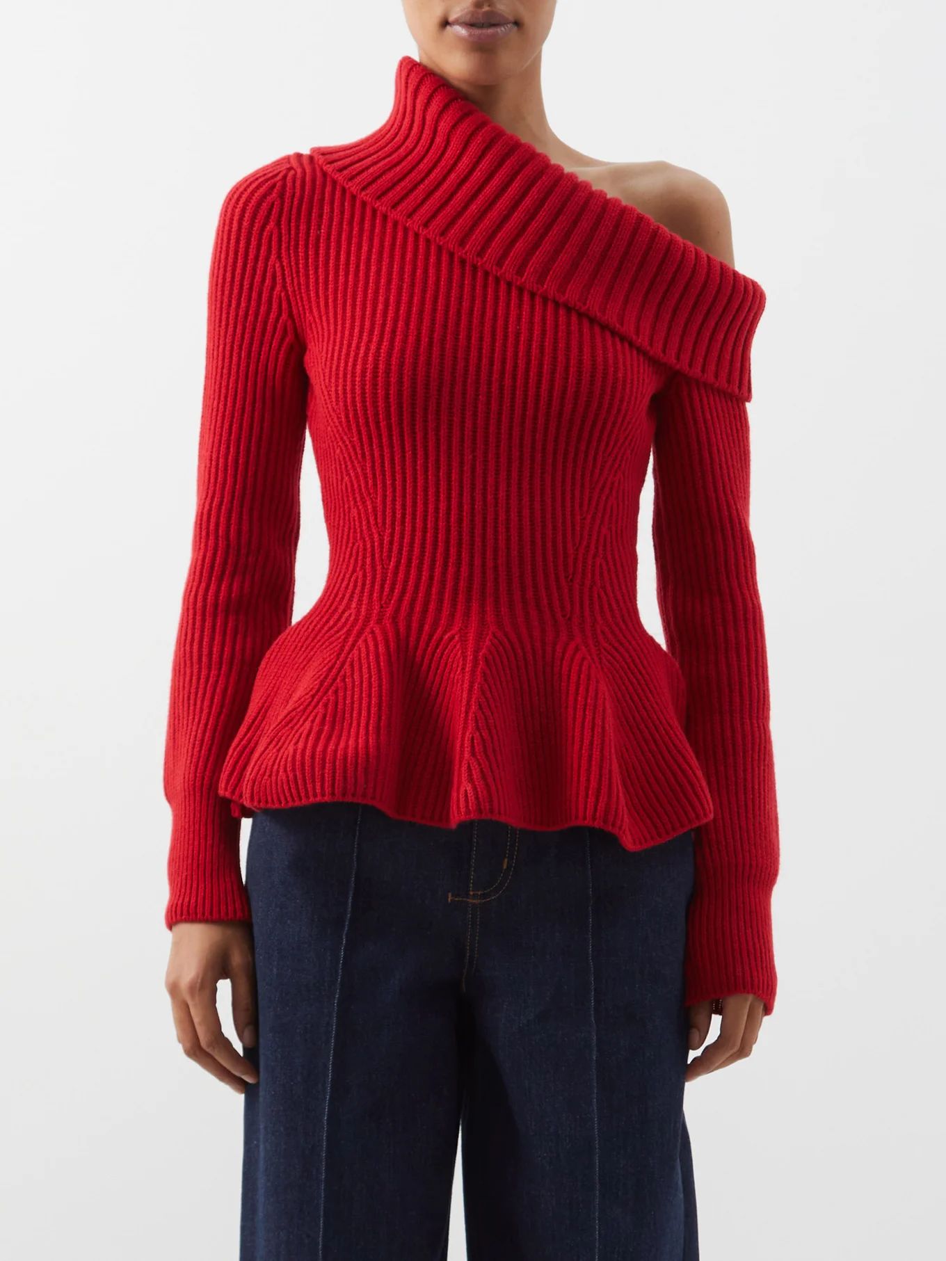 Off-the-shoulder wool-blend peplum sweater | Matches (US)
