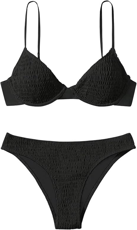Amazon.com: SOLY HUX Women's Bathing Suit Smocked Underwire Bikini Sets Two Piece Swimsuit Plain ... | Amazon (US)