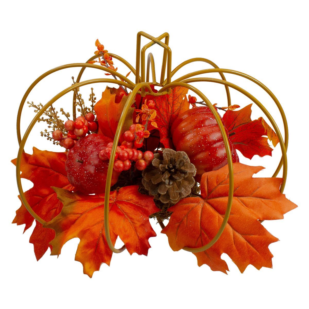 Northlight 12" Autumn Harvest Maple Leaf and Berry Pumpkin Tabletop Centerpiece | Target
