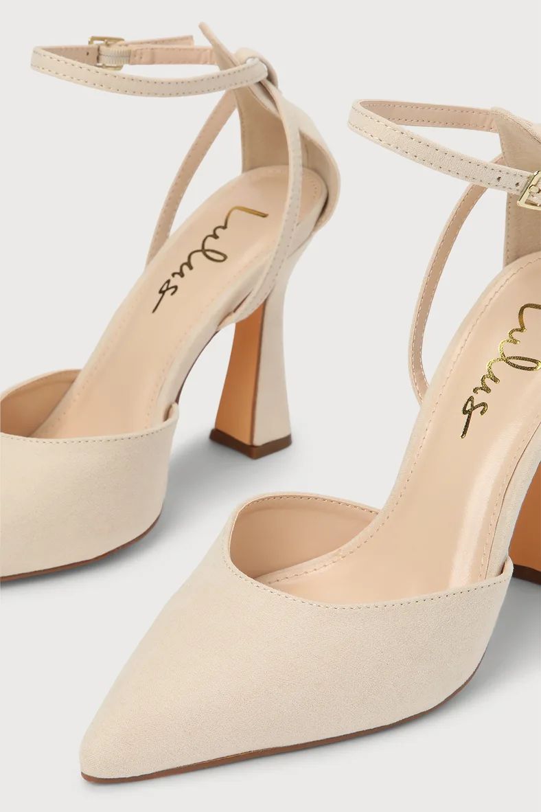 Shenay Light Nude Suede Pointed-Toe Ankle Strap Pumps | Lulus (US)