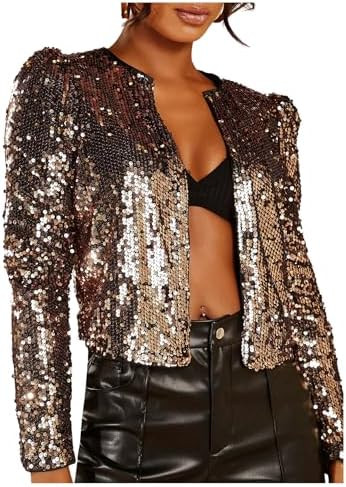 SweatyRocks Women's Sequin Jackets 2025 Fall Glitter Shiny Party Sparkly Bomber Jacket | Amazon (US)
