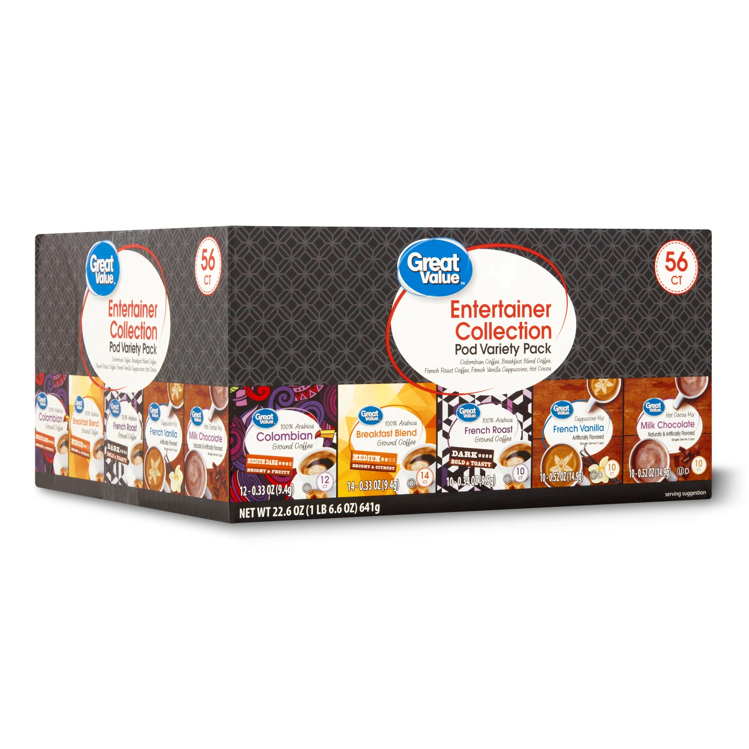 Great Value Entertainment Collection Variety Pack Medium Roast Coffee Pods, 56 Ct | Walmart (US)