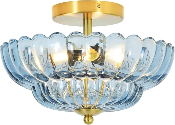 3-Light 12 Inch Blue Semi Flush Mount Ceiling Light for Bathroom | Amazon (US)
