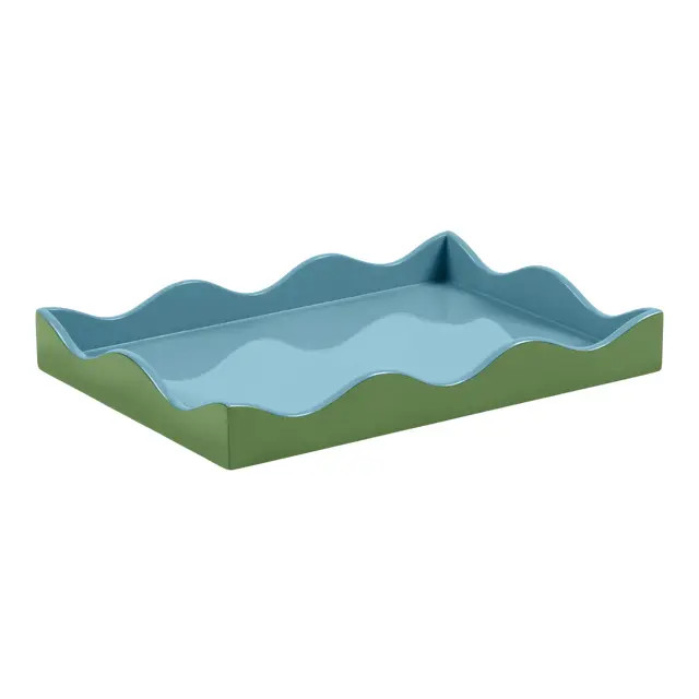 The Lacquer Company for Chairish Belle Rives Tray in Lettuce Green / Bluebird, Small | Chairish
