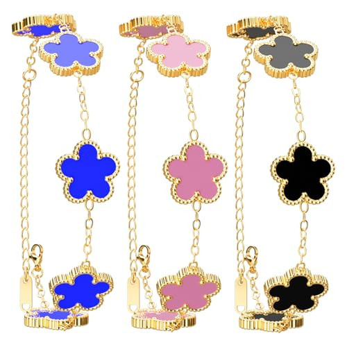 AICase 18K Gold Plated Clover Bracelet Dupes Blue/Pink/Black Bracelet Set for Women Four Leaf Lucky Bracelets Jewelry Birthday Gifts for Women/Mon/Friends_02 | Amazon (US)