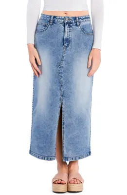 HINT OF BLU Split Hem Denim Midi Skirt in Blush Blue at Nordstrom, Size 32 | Nordstrom