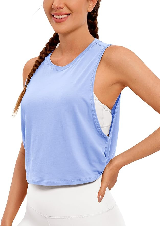 CRZ YOGA Pima Cotton Cropped Workout Tank Tops for Women - Sleeveless Sports Athletic Yoga Runnin... | Amazon (US)