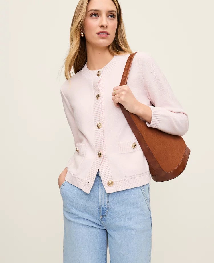 Petite Crew Neck Cardigan | Ann Taylor