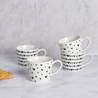 Set of 4 Black and White Heart Mugs | Dunelm (migrated)