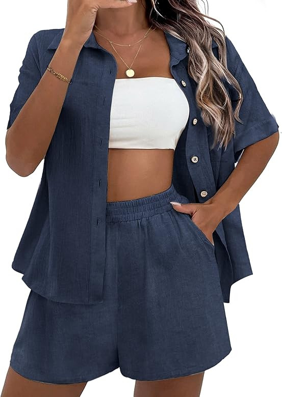 Ekouaer Pajama Sets for Women Soft Pjs Lounge Sets Button Down Tops and Shorts 2 Piece Outfits wi... | Amazon (US)