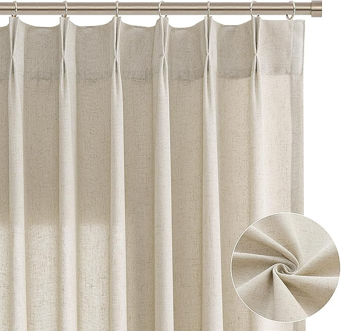 Linen Curtains 96 Inches Long 2 Panel Set Pinch Pleated Light Filtering Privacy Window Curtains f... | Amazon (US)