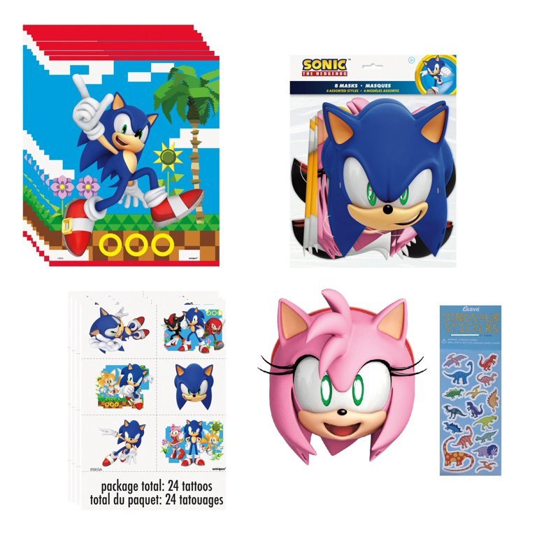 Sonic Birthday Party Supplies Bundle includes 8 Loot Bags, 8 Party Paper Masks, 24 Tattoos, 1 Din... | Walmart (US)
