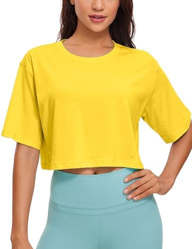 CRZ YOGA Pima Cotton Loose Crop T-Shirts for Women - Workout Yoga Casual Athletic Running Short S... | Amazon (US)