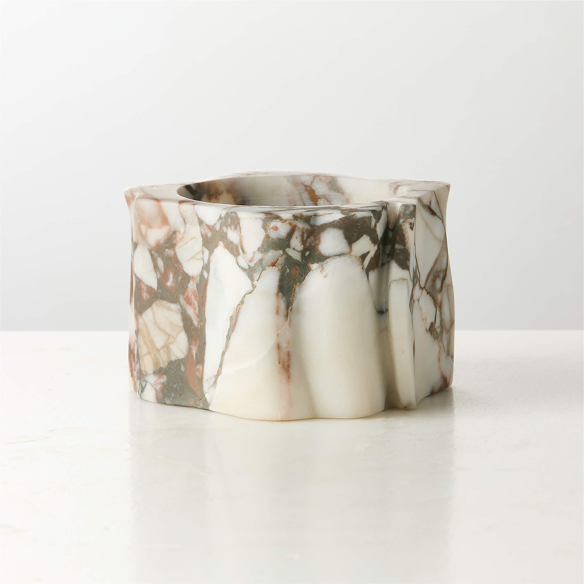 Otalora Cocoa Marble Pillar Candle Holder Small + Reviews | CB2 | CB2