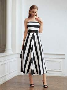 MOTF PREMIUM METAL BOW STRIPED TUBE DRESS | SHEIN