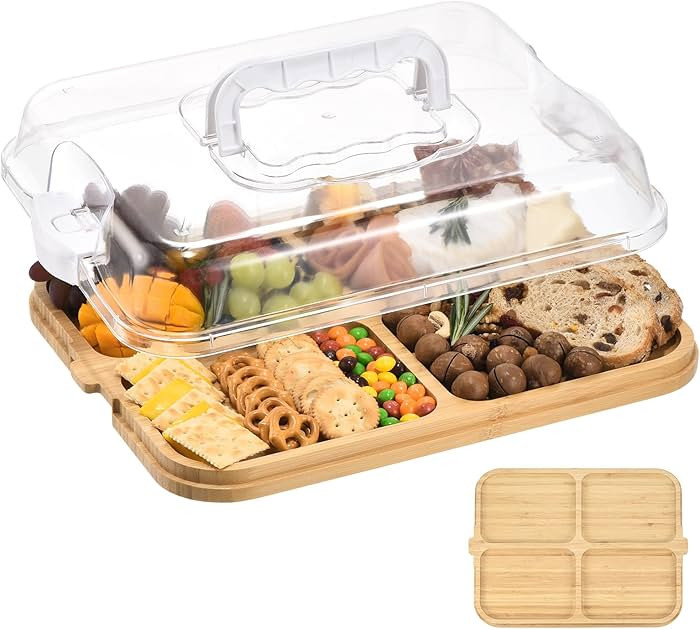 Charcuterie Board with Lid and Handle - Portable Cheese Board for Travel,Bamboo Cutting Board for... | Amazon (US)