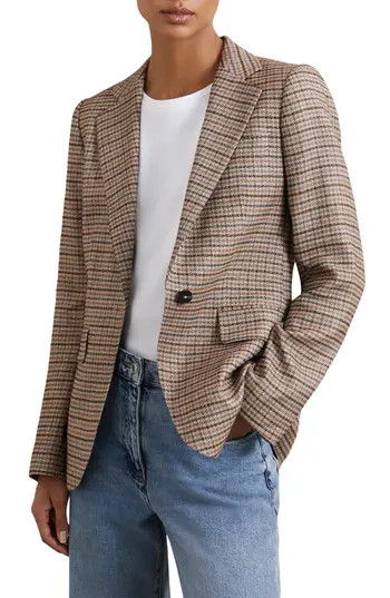 Reiss River Check Blazer in Neutral Check at Nordstrom Rack, Size 0 | Nordstrom Rack