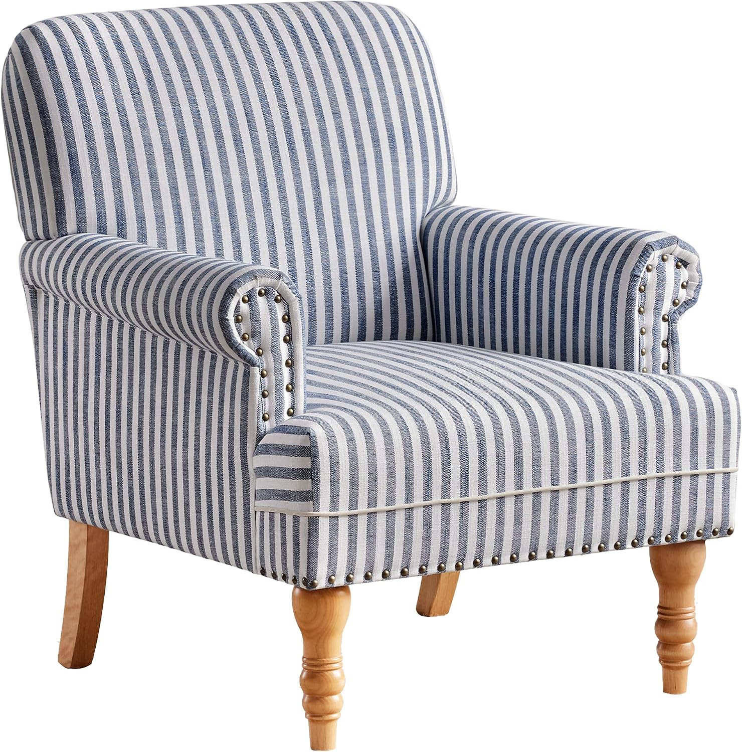 HUIMO Linen Fabric Accent Chair, Mid-Century Modern Armchair with Solid Wood Legs, Single Sofa Ch... | Amazon (US)