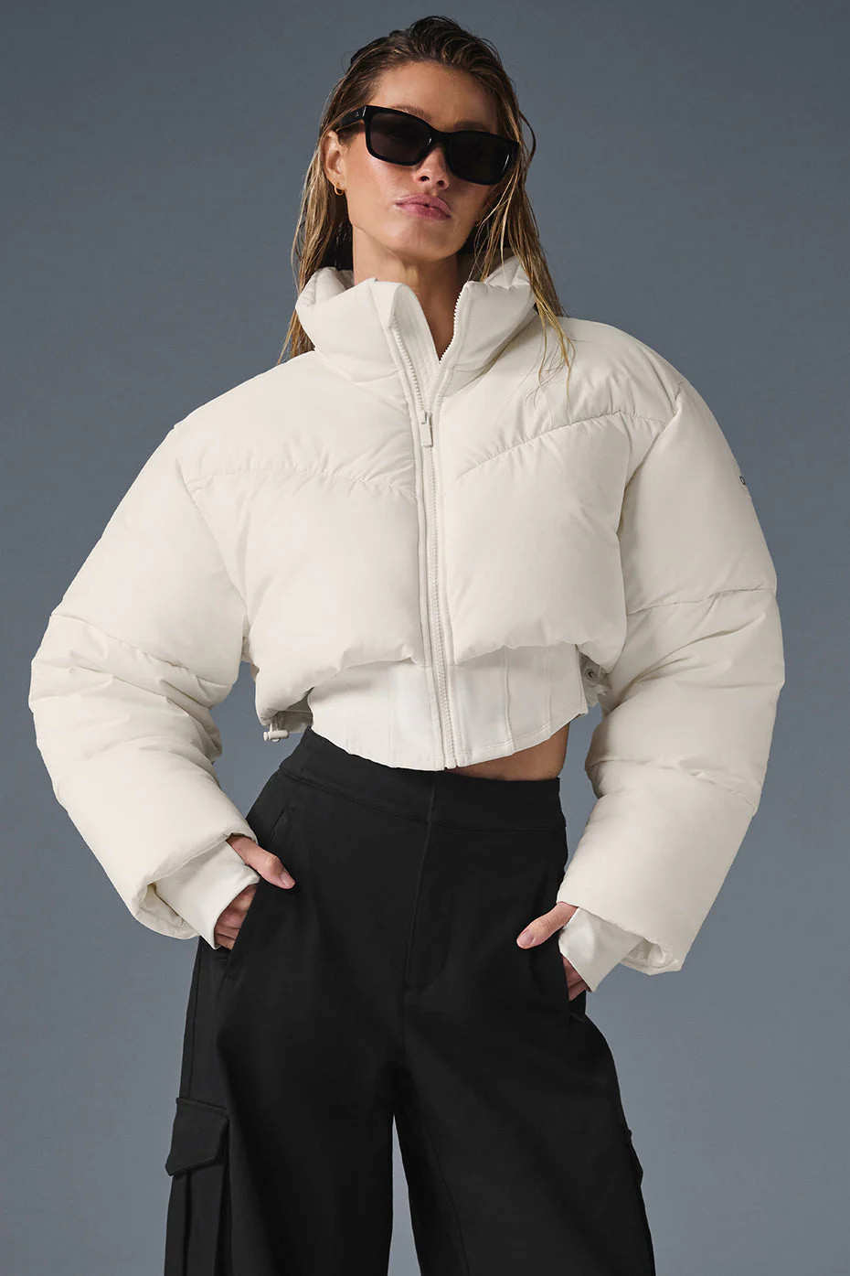 ALO | Main Act Corset Puffer Jacket in Ivory/Ivory White, Size: Medium | Alo Yoga (US)