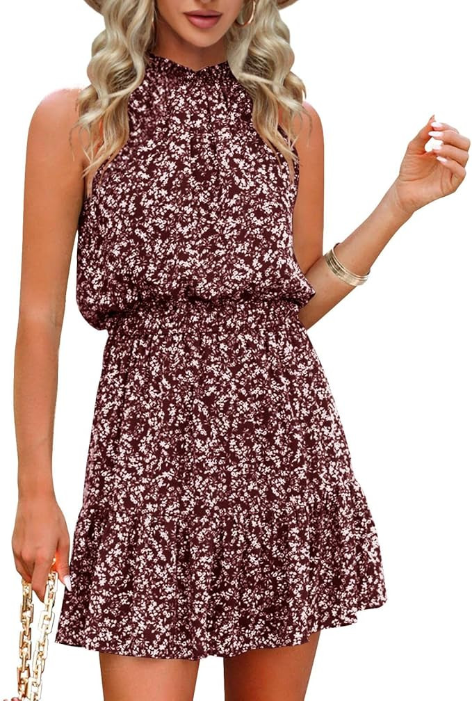 Summer Dress for Women Chiffon Blouses Skirt Spaghetti Sleeveless Tops Halter Ruffle Romper Sun F... | Amazon (US)