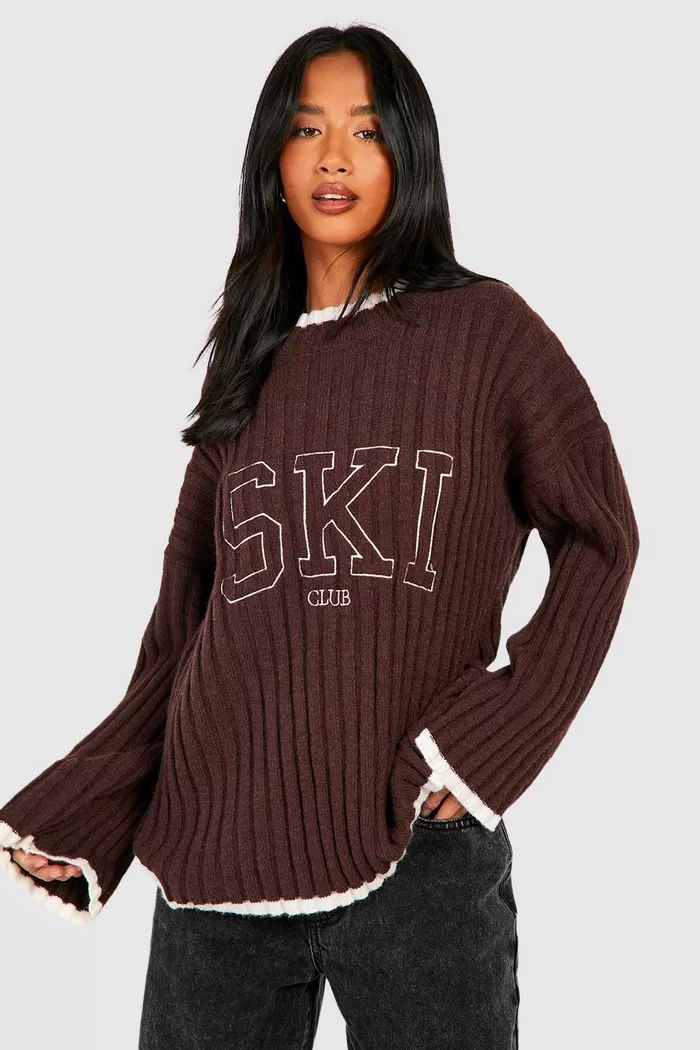 Petite Embroidered Rib Knit Jumper | Boohoo.com (UK & IE)