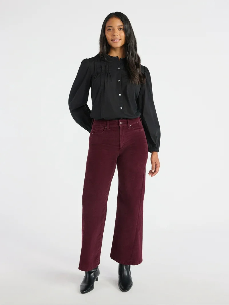 Time and Tru Women's Velvet Wide Leg Pants, 32" Inseam, Size 0-20 | Walmart (US)
