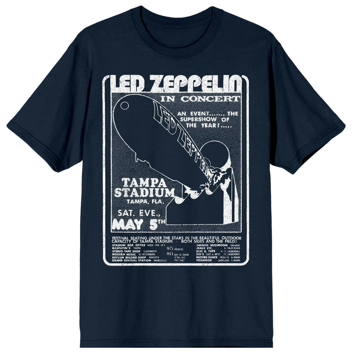 Led Zeppelin Blimp Crew Neck Short Sleeve Navy Men's T-shirt | Target