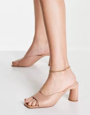 London Rebel square toe padded heeled mules in beige | ASOS (Global)