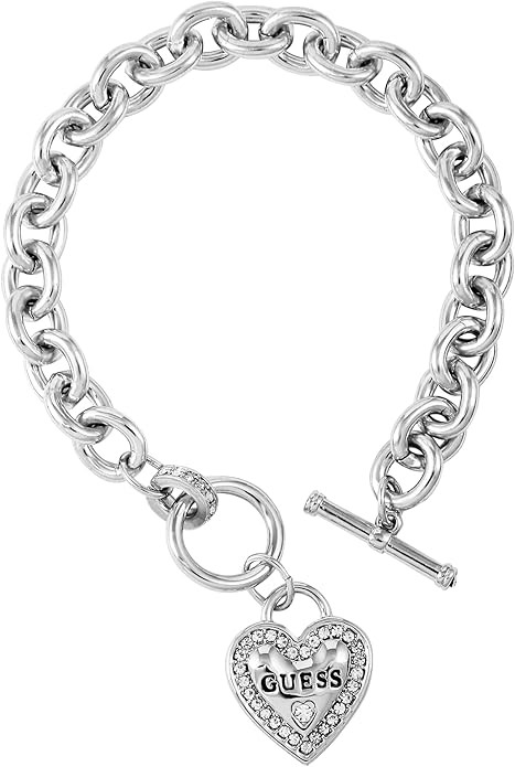 GUESS Silvertone Heart Logo Charm Toggle Bracelet | Amazon (US)