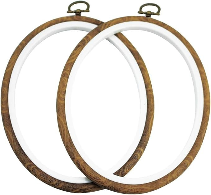 guofa 6.7'' Oval Embroidery Hoops- 2PCS 17x13CM Decorative Cross Stitch Hoops, Imitated Wood Resi... | Amazon (US)