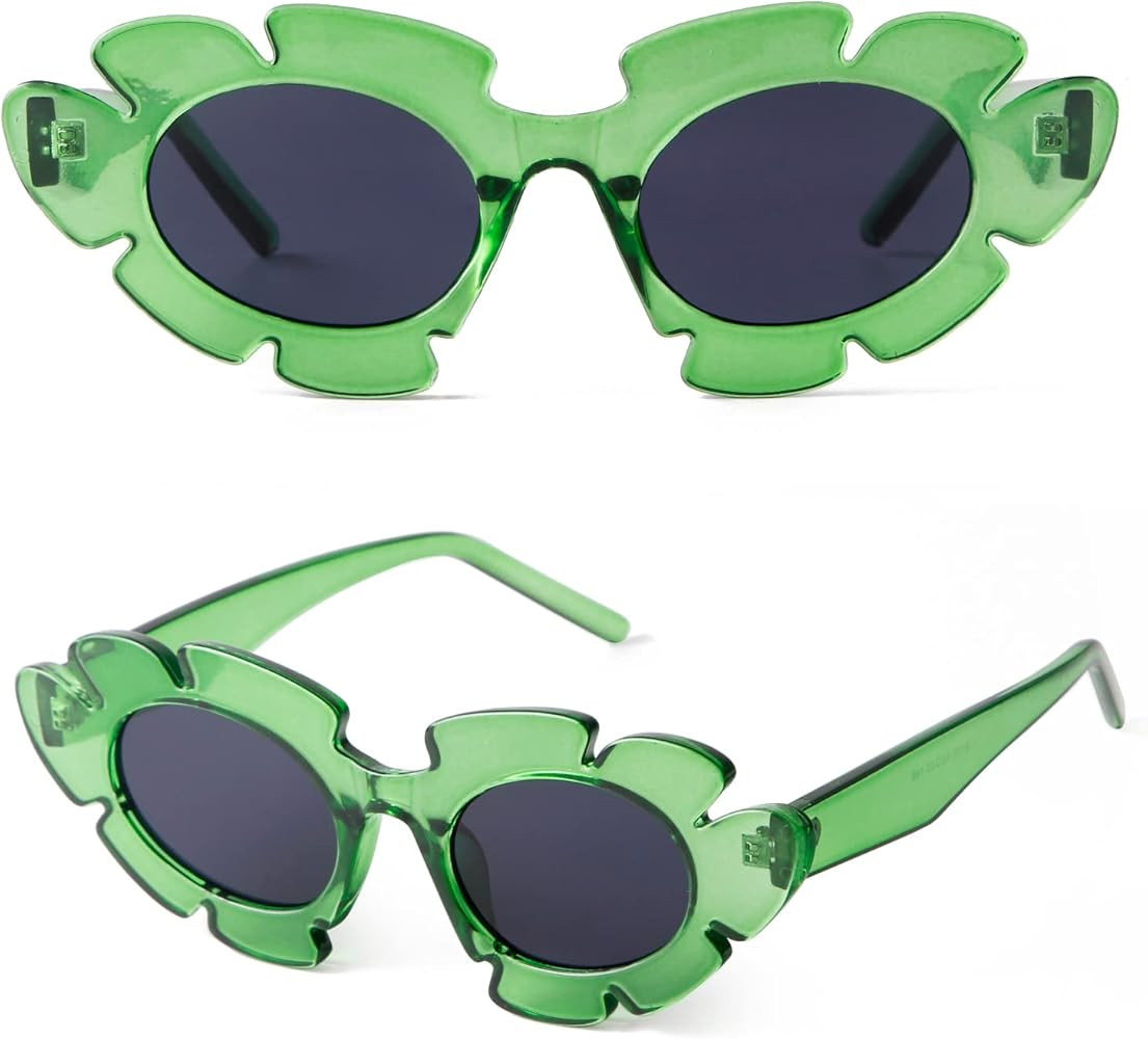 Cat Eye Flower Sunglasses for Women Men Fun Retro Fashion Trendy Y2K Shades Chunky Sun Glasses UV... | Amazon (US)