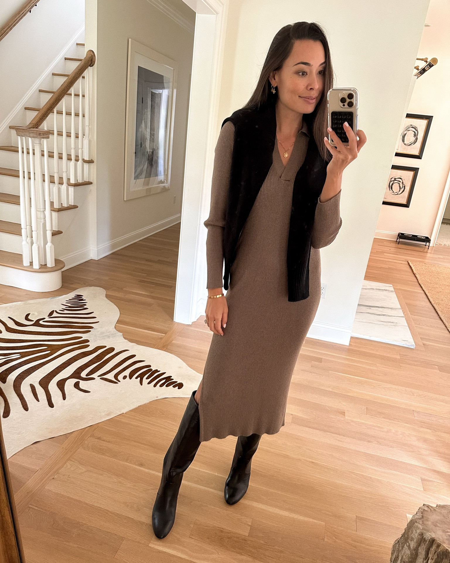Kat Jamieson wears a fall sweater dress on sale! Fall boots, leather boots, fall outfit, workwear, office, classic style. 

#LTKSeasonal #LTKsalealert #LTKworkwear
