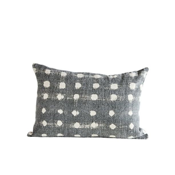 Creative Co-Op Charcoal Cotton Slub Pillow with Cream Polka Dots | Walmart (US)