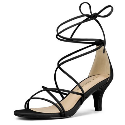 Allegra K Women's Strappy Kitten Heel Lace-Up Sandals Black 10 | Target