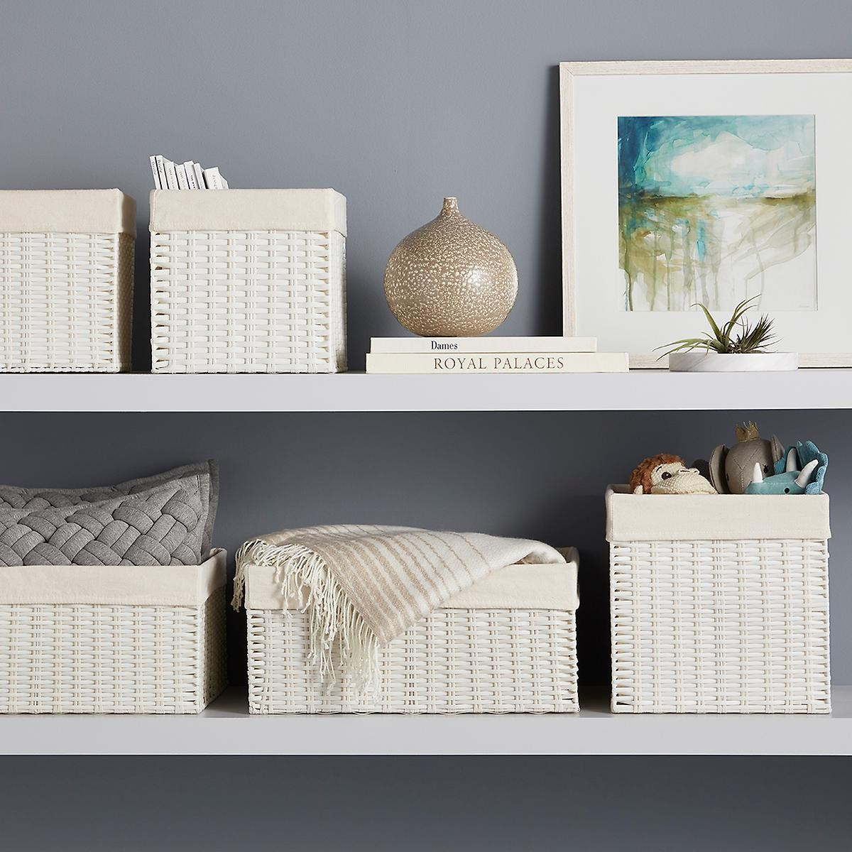 White Montauk Woven Rectangular Storage Bins | The Container Store