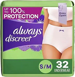 Always Discreet Adult Incontinence & Postpartum Incontinence Underwear for Women, Small/Medium, M... | Amazon (US)