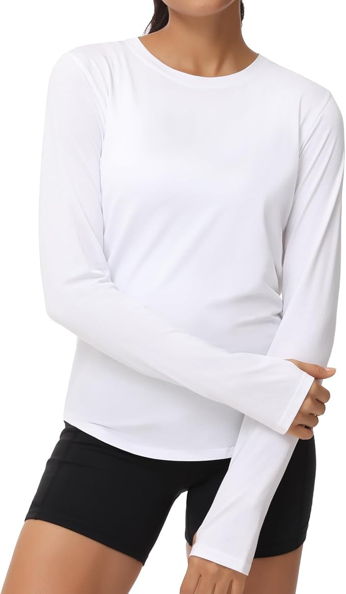 THE GYM PEOPLE Women's Long Sleeve Workout Shirts Athletic Crewneck Hiking Tops with Thumb Hole | Amazon (US)